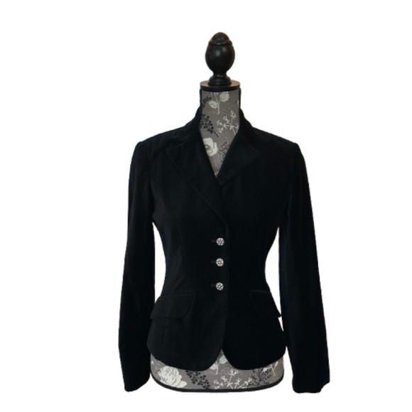 George Women's 4 Black Velvet Cotton Collared Sleeved Classic Blazer Jacket Top - Picture 1 of 15